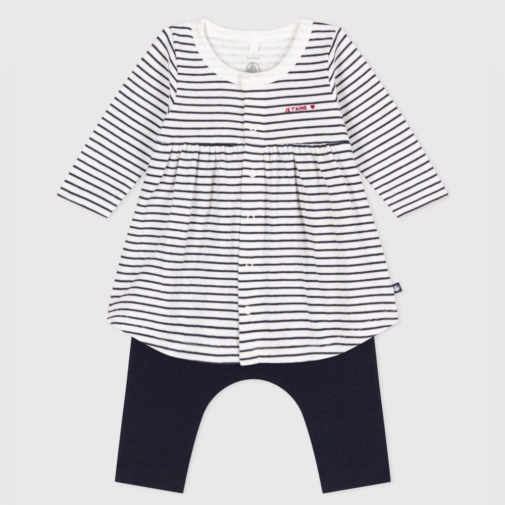 NWT PETIT BADEAU Baby Girl’s Long Sleeve Dress with Leggings- Multi/ Size 12M